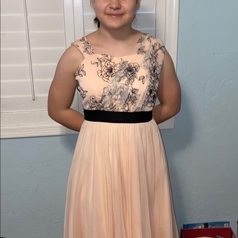 Blush pink tulle dress with black accents